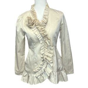 Anthropologie Ryu Cream Sheen Ruffled Jacket